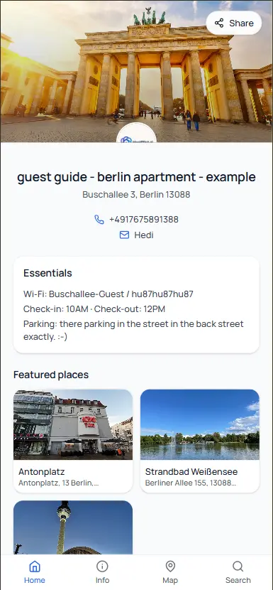 Mobile vacation rental hosting guide for a short-term rental guest