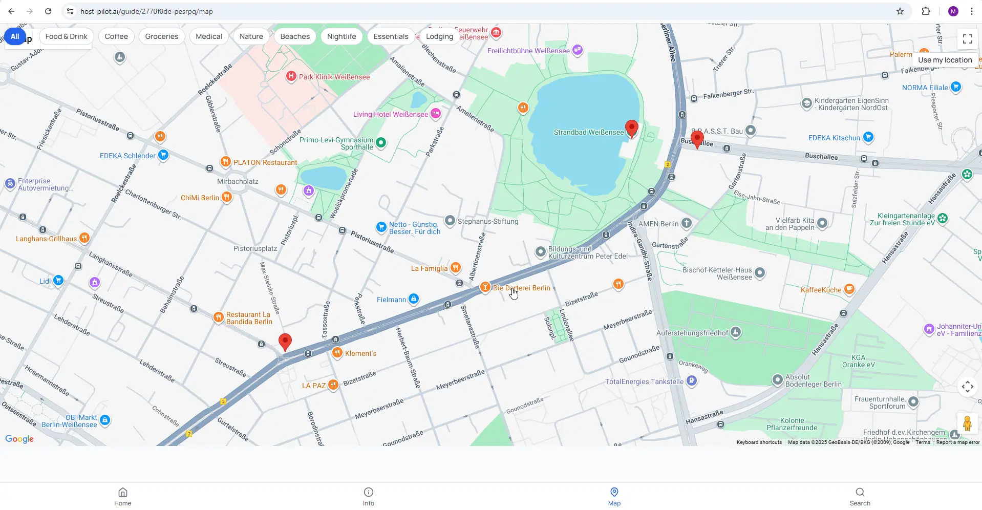 Karten-Registerkarte — visuelle Orientierung mit gespeicherten Orten