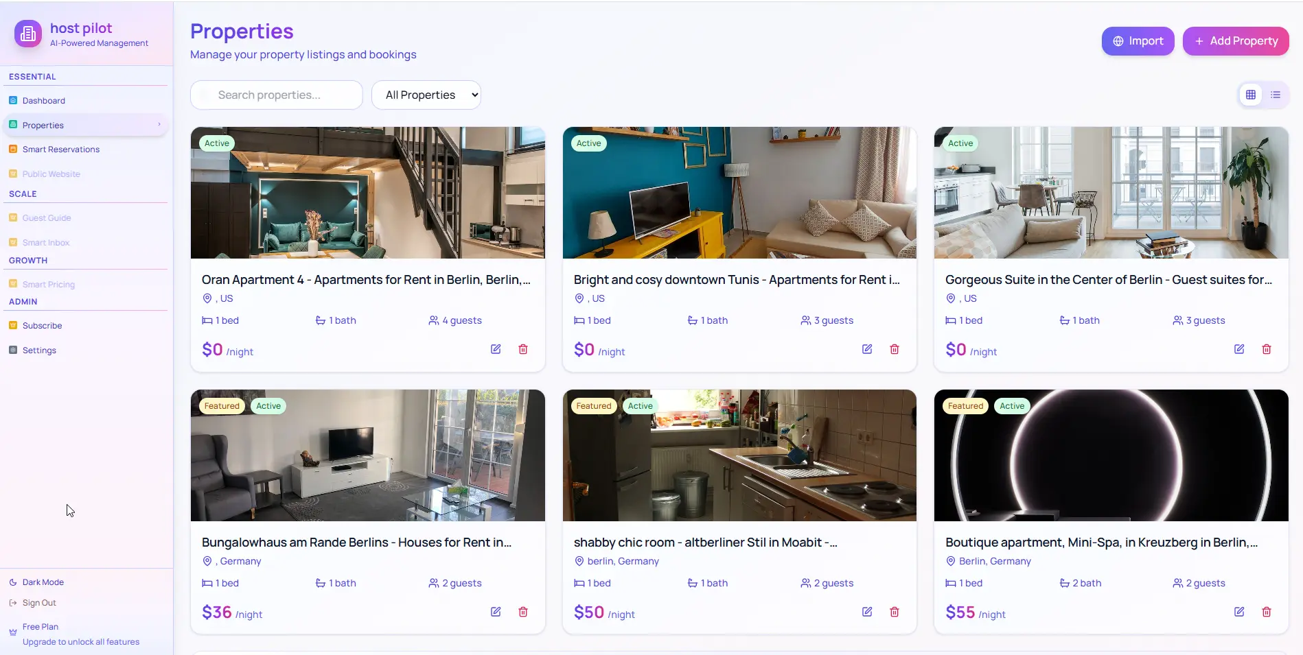 Vacation rental management software property overview for a small host