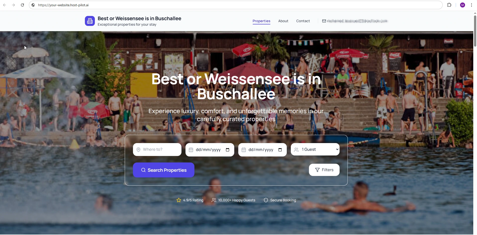 Direct booking website for a vacation rental on a mobile and desktop layout