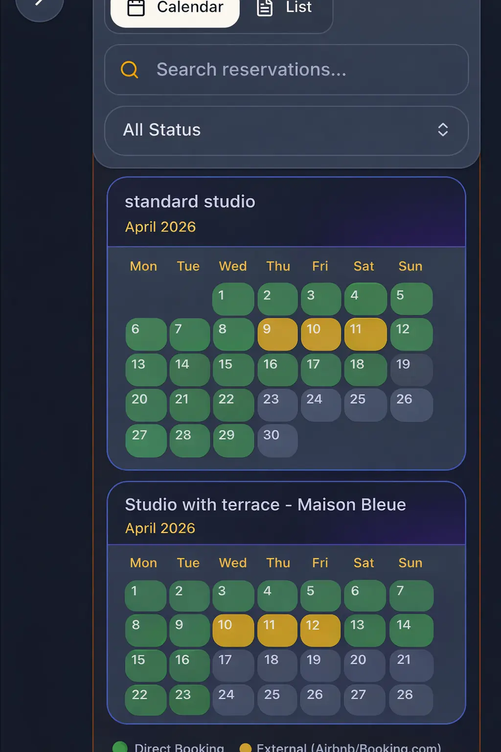 Airbnb reservations after direct booking control with centralized host workflow