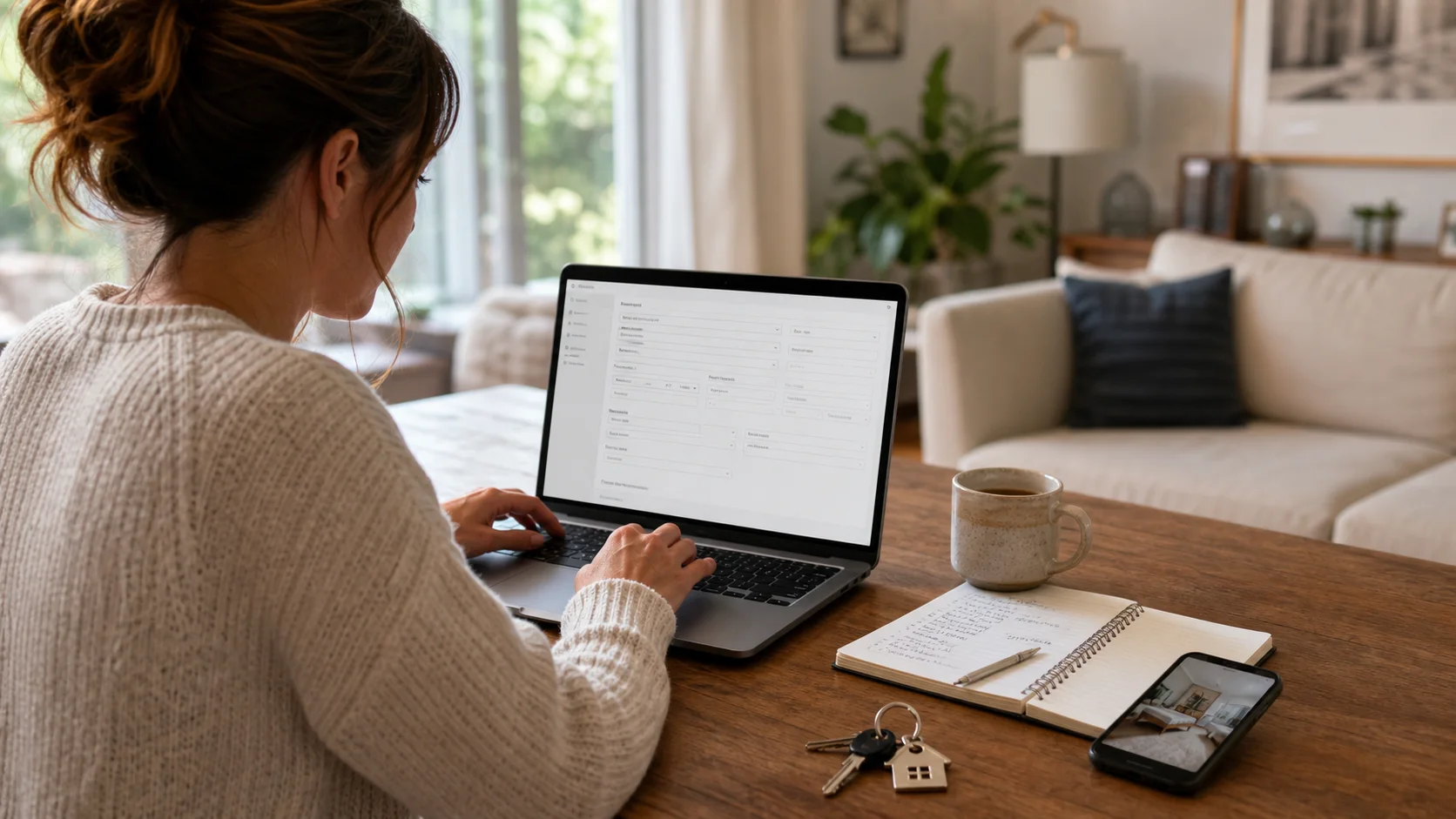 Vacation rental host importing Airbnb listing details on a laptop with property notes